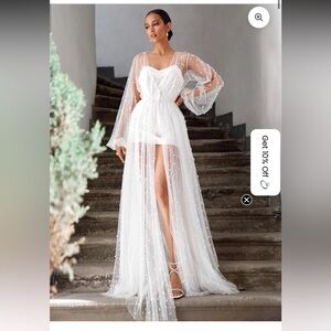 Ethereal White Sheer Pearl-Embellished Gown